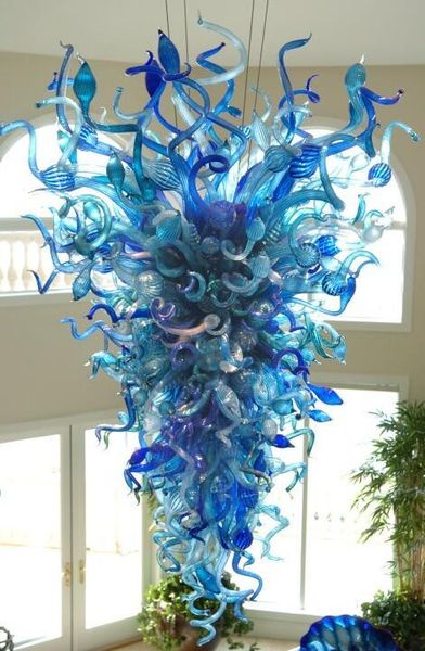 

modern blue crystal chandelier new hand blown glass led chain chandelier customized home decorative large chandelier