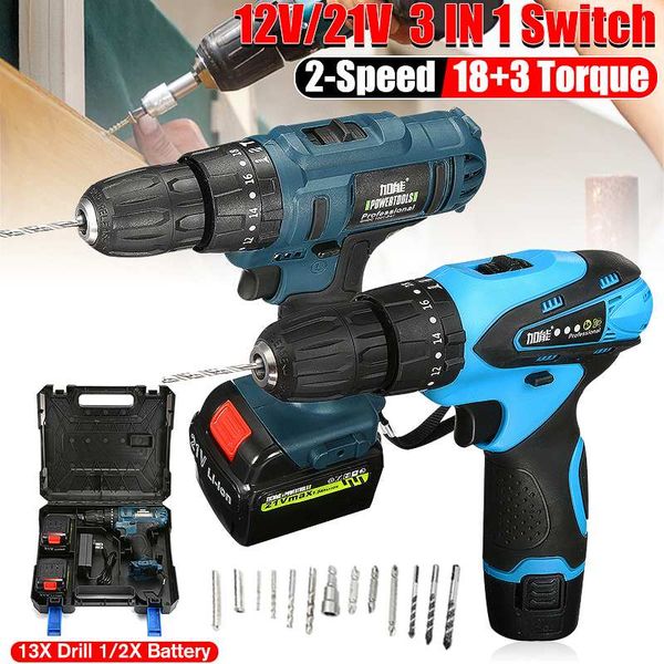 

21v 18+3 torque impact cordless electric drill screwdriver wireless double lithium-ion battery electric power tools drills