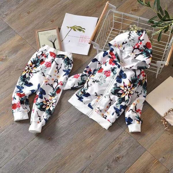 

kids girls fashion tracksuits outfits clothes 3 4 5 6 7 8 9 10years girls spring summer printed flower 2 piece clothing sets t200707, White