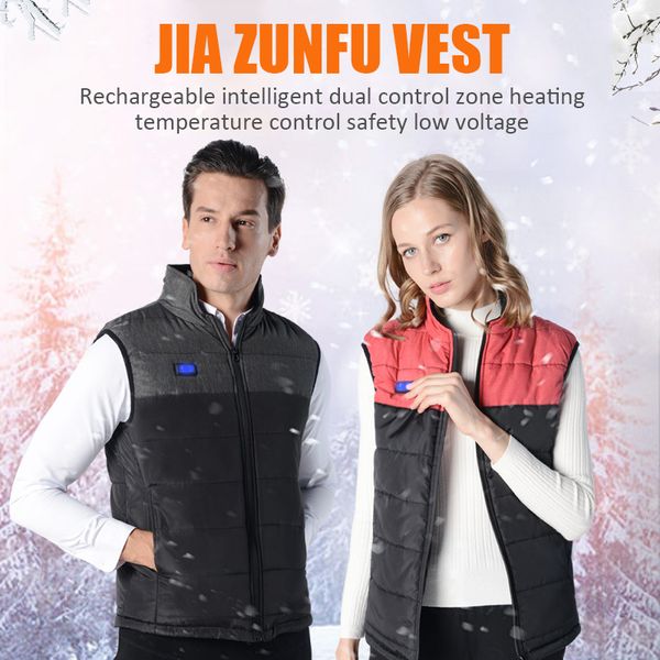 

usb smart heating vest dual control fever vest cotton coat standing collar electric mountaineering ski double control, Gray;blue