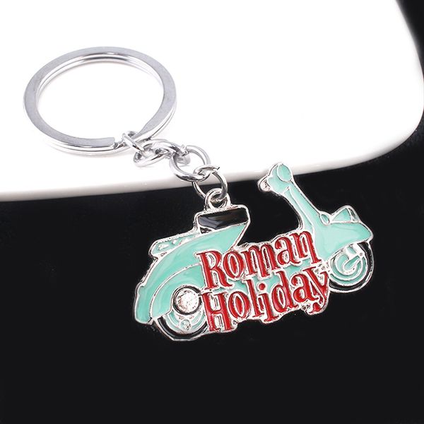 

movie roman holiday letter keychain classical motorcycle metal key chain for keys men car women bag accessories, Silver