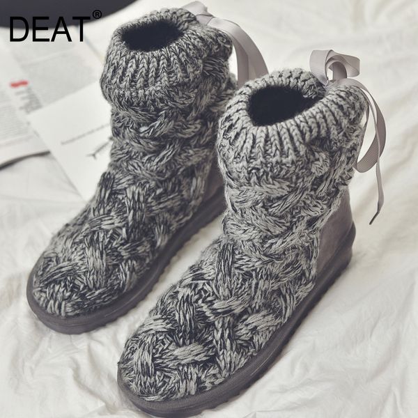 

deat] 2019 round toe personality casual bandage knit wool thread velvet shoes women boots new spring autumn fashion 10e205, Black
