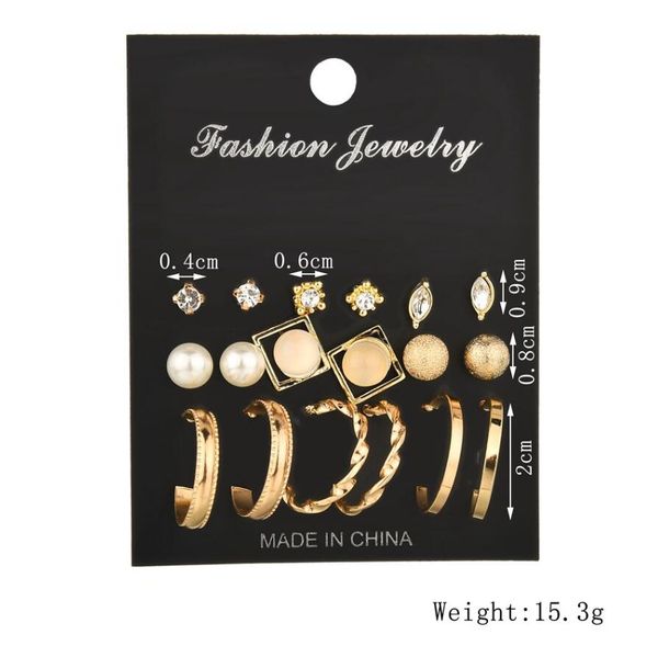 

wholesal 2019 super affordable fashion new popular earrings exaggerated earrings pearl frosted large circle personality earrings set 9 pairs, Silver