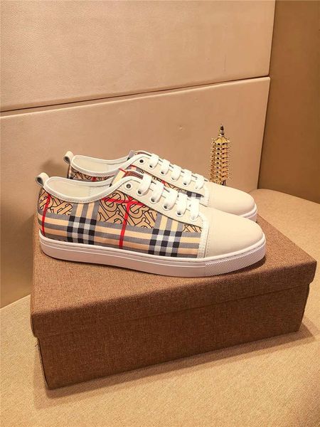 

2020burberry nova check canvas leather beige trainer sneakers sneaker shoes with original box, Blue;gray