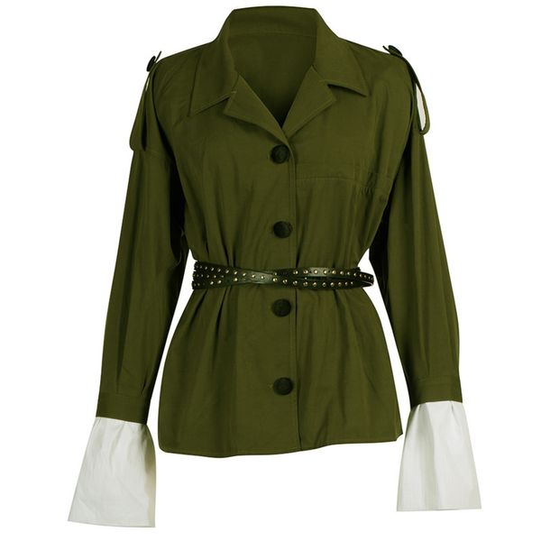 

ewq] с длинным рукавом сращивания epaulet мода тонкий женская куртка 2019 осень новая мода отложным воротником trend coat feminino qk507, Black;brown