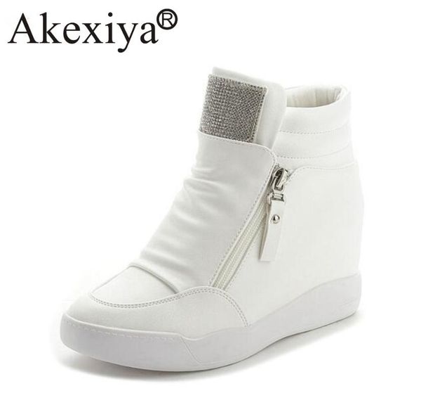 

akexiya ladies white rhinestone wedge sneakers women super running shoes invisible high heeled shoes