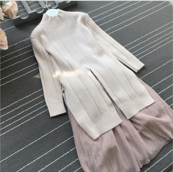 

teenage girls clothes sets girls boutique outfits cotton wool sweater and skirt 2 pcs suits beige black children clothes sets t200414, White