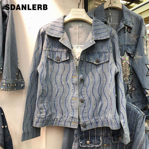 

fall jacket denim jeans jackets women 2019 new heavy industries wave drill turn-over collar single-row button slim jeans coat, Black;brown