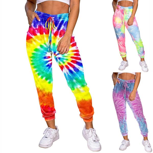 

tie dye printed sweatpants women casual loose long trousers elastic high waist pants capris joggers streetwear, Black;white