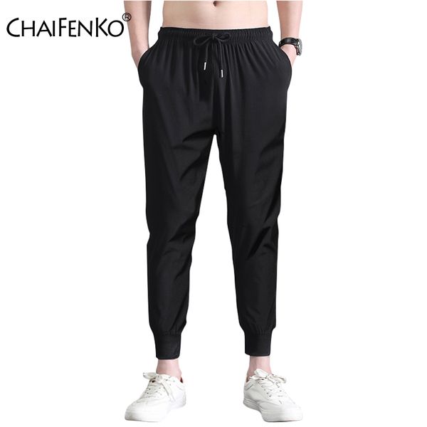 

men's pants chaifenko 2021 summer ice silk casual loose beam feet nine points men korean fashion sports trousers, Black