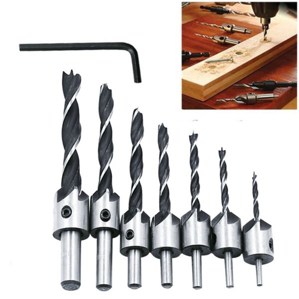 

7pcs 3mm-10mm hss 5 flute countersink drill bit set carpentry reamer woodworking chamfer end milling