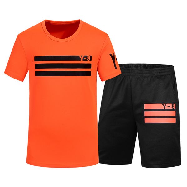 

men's barcode print sports running suit fast drying light short sleeve 2piece running suit m-4xl traning tennis fitness clothing, Black;blue