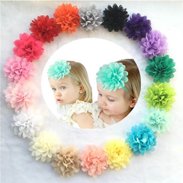 

children flower hair accessories kids chiffon headband single flower solid color diy accessory make headband hair sticks hair ring 57, Slivery;white