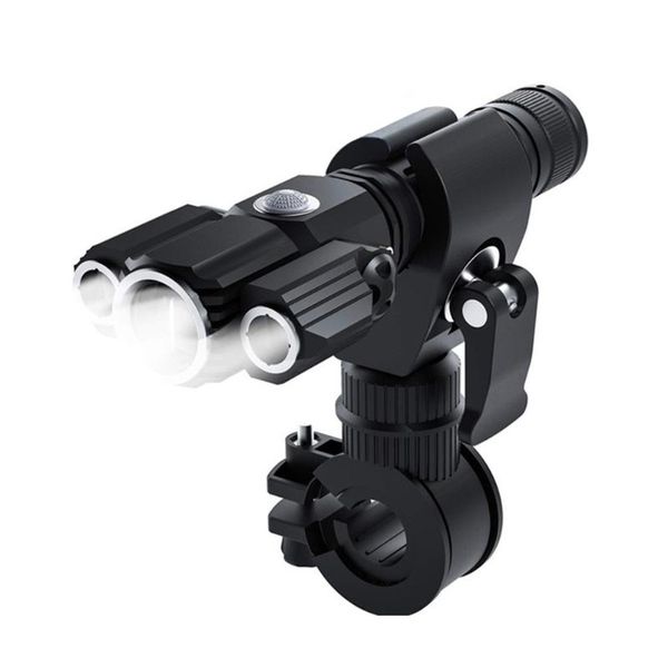 

t6 aluminum alloy multifunction three lamp head aircraft shape waterproof bicycle light front lights with battery