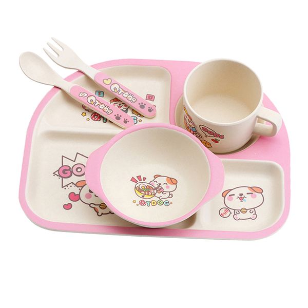 

baby toddler's 5 pieces dinner set - 100% bamboo fibre eco-friendly dishwash