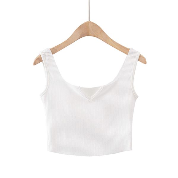 

лето новый повседневный пляжный стиль v-образным вырезом короткий жилет без рукавов женщины, сплошной цвет сексуальный плотный тощий низ жил, White