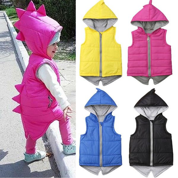 

2019 brand new infant kids baby girl boy dinosaur vest down hooded zipper jacket waistcoat coat winter thick warm outwear 0-5t, Blue