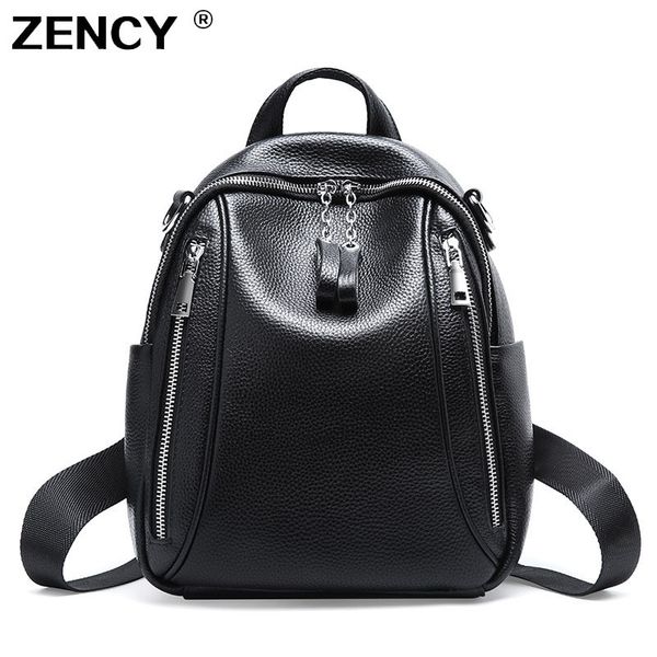 

zency new genuine leather women's backpacks silver color hardware first layer cow leather female school backpack cowhide bags t200323