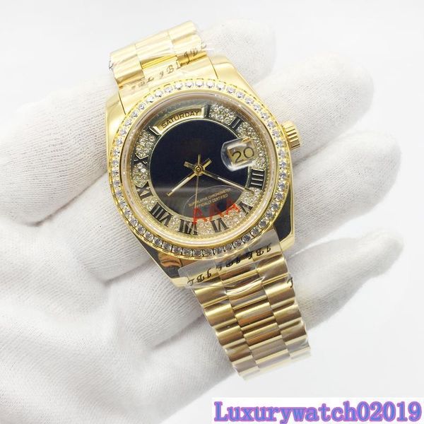 

2019 mens sports watch daydate 228206 series 36mm gold roman big diamonds numerals dial sapphire glass automatic movement watch, Slivery;brown