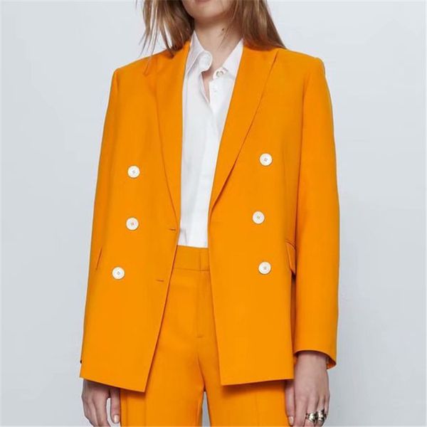 

women orange suit blazer double breasted female long sleeve elegant jacket ladies work wear blazer formal suits, White;black