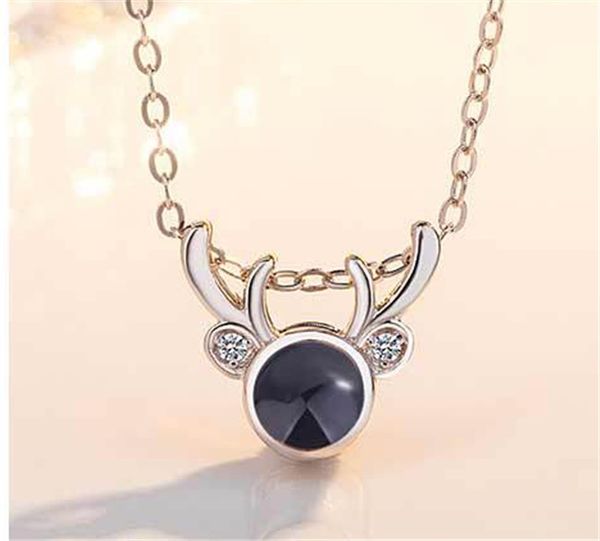 

s925 sterling silver small elk love memory necklace 100 languages i love you collarbone chain