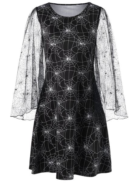 

designer halloween women fashion long sleeve dresses spider printed large size skirts halloween costumes 2019 fashion party dress, Black;gray