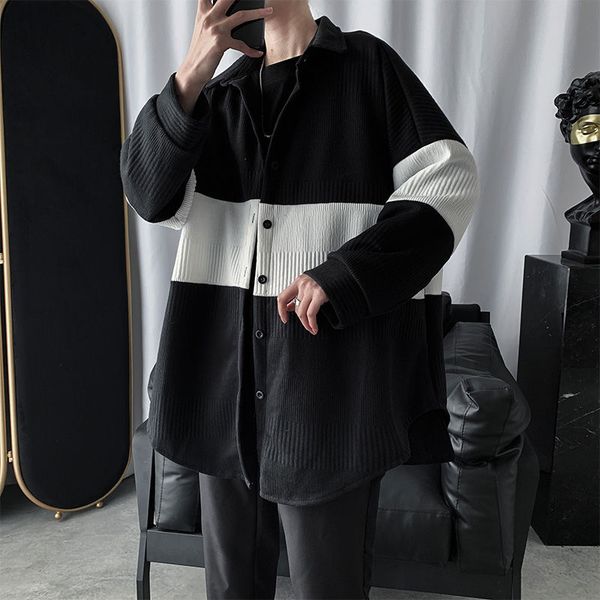 

autumn 2020 new korean version of the national style men's stitching loose knit long sleeve jacket casual streetwear, Black;brown