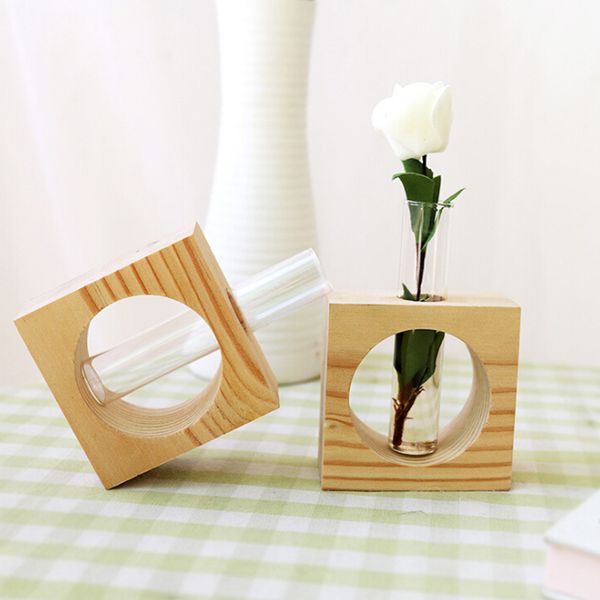 

1set wood modern style glass tableplant bonsai flower wedding decorative vase with wooden tray home decoration accessories