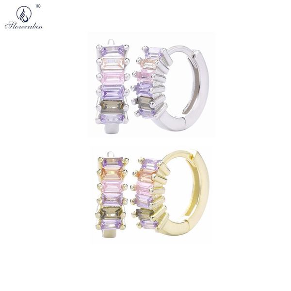 

slovecabin 925 sterling silver colorful rainbow higgies middle hoops loops piercing cz crystal 2020 punk women luxury jewelry, Golden;silver