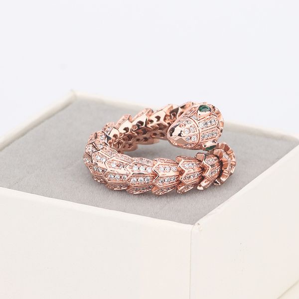 

snake open ring women animal rose gold diamond emerald rings charms wedding engagement jewelry, Silver