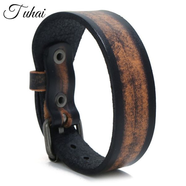 

new punk style retro vintage wrap buckle genuine leather bracelet adjustable men wide belt wristband bangles jewelry, Golden;silver