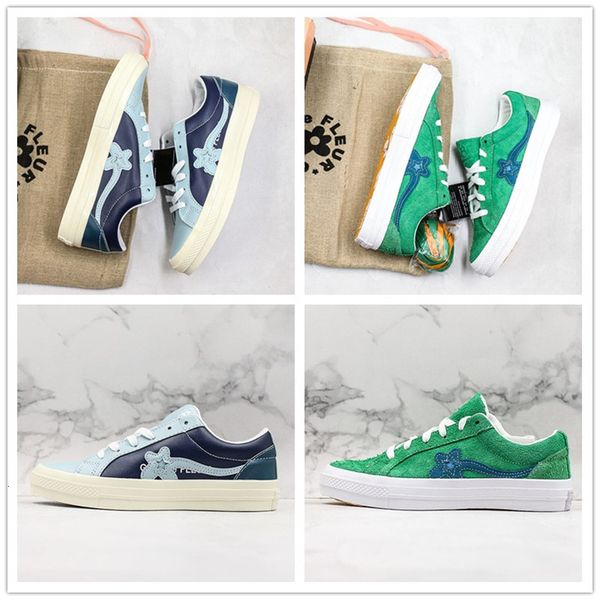 

conver x golf le fleur one star tyler leather surface casual shoes flowers sk8-hi fashion deisgner skateboard sneakers couple mens womens