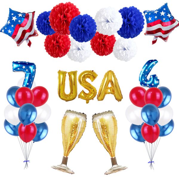 Set di palloncini foil per il giorno dell'indipendenza degli Stati Uniti, lettera stella, palloncino a elio, palloncini rotondi in lattice, set di decorazioni per feste in America DBC VT0259