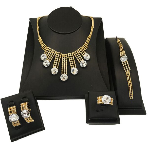 

nigeria jewelry set for women bridal jewelry set dubai alloy four piece necklace bracelet earrings ring, Silver