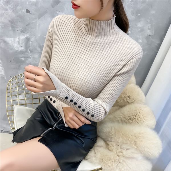 

2019 pullover sweater women 9483 real p new sleeve button fit and all-around bottoming shirt 38 -- 1 / f, 3 rows, 4 shelves, Black