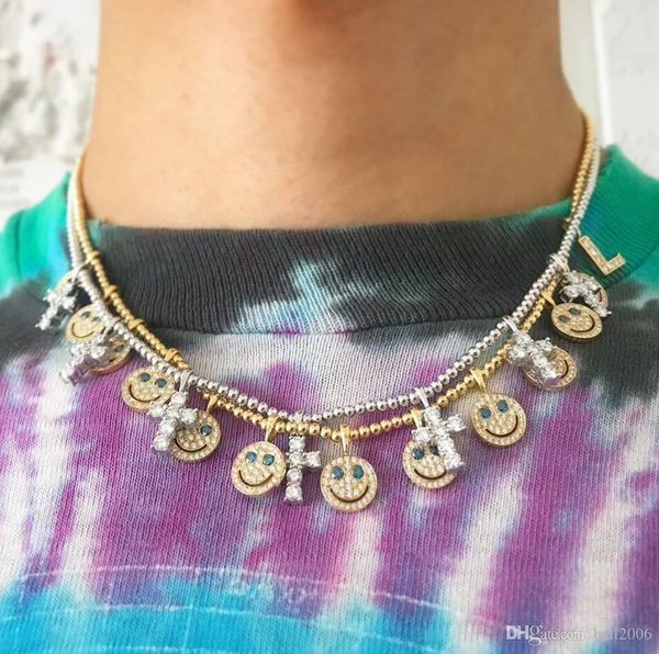 

eyefunny style smiling face drilling 18k authentic gold electroplated hand bead with men's and women's necklace, Silver