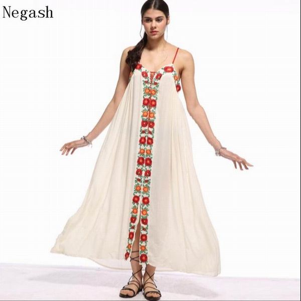 

new ethnic bohemian 2019 womens suspenders dresses embroidery floral spaghetti strap vintage vestido ladies maxi clothing dress, Black;gray