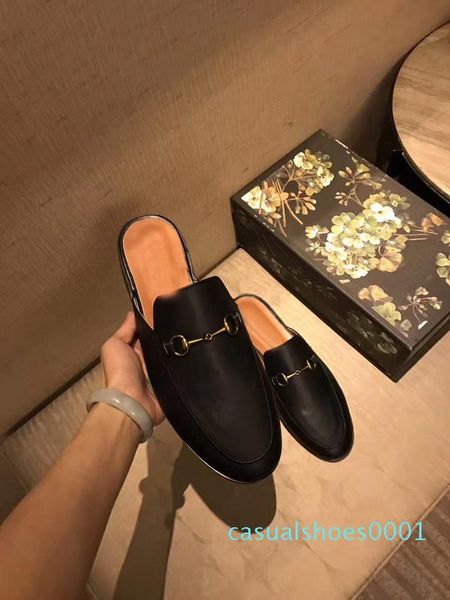

2020 new arrival men half the slippers scuffs real cow leather shoes made in italy size 38-44 ac01, Black