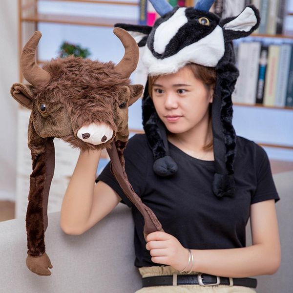 

Funny Winter Plushy Antelope Yak Cap Halloween Xmas Headwear Dress up Cosplay