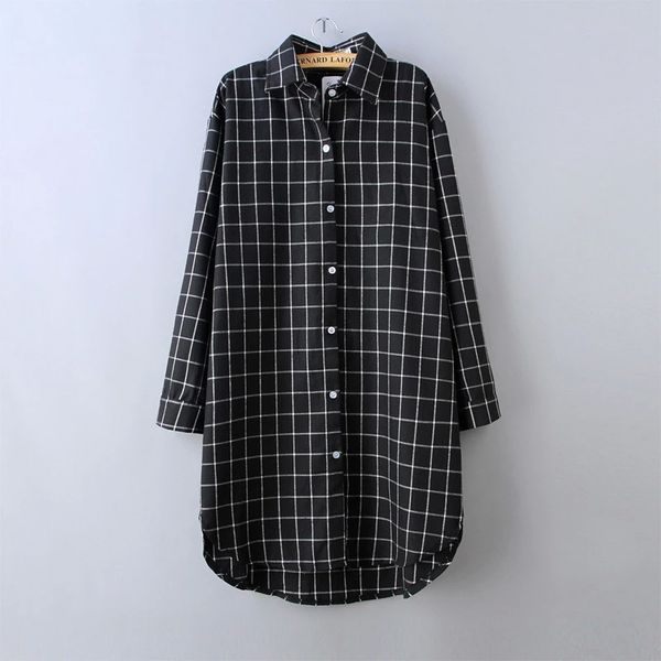 

plaid shirt women long and blouses blusas cotton for ladies shirt blouse femininas female tunics red green black gray, White