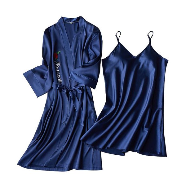 

2019 summer women's silk night robes white jacquard pajama sets long silk nightdress two piece sleepwear nightwear, Black;red