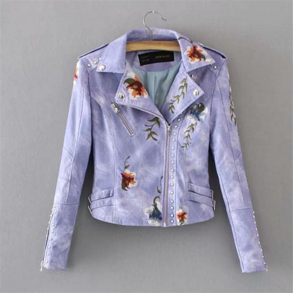 

spring and autumn women's fashion retro embroidered pu leather jacket coat autumn and winter new european station women's wear l, Black