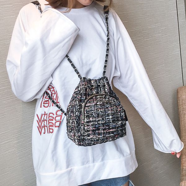 

female wool backpack purse women woolen backpacks chains back pack for teenage girls mini vintage kids small bagpacks