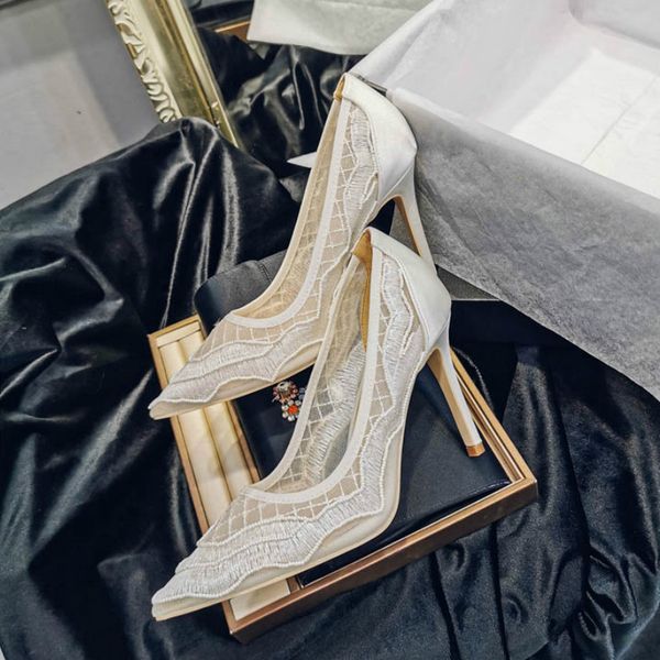 

motk becon bride white shoes high heel shoes women pointed toe thin heels pumps lace ladies wedding a25, Black
