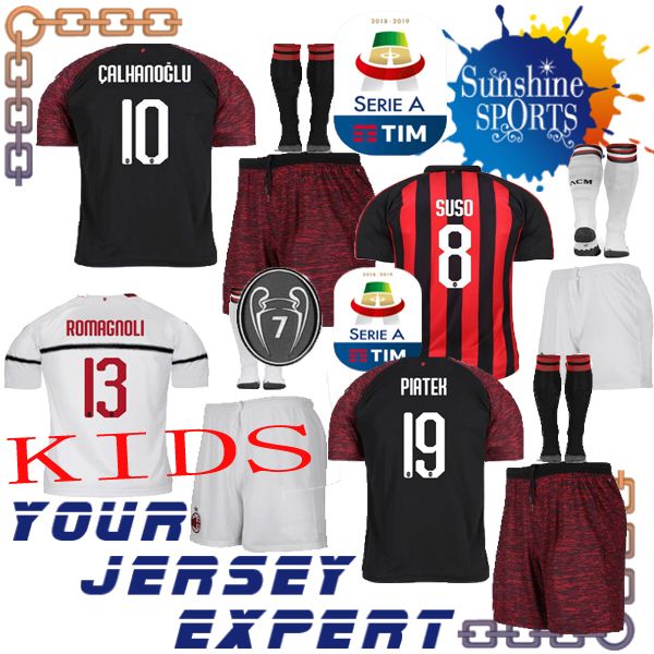 

Ac milan third kid kit black away white 18 19 occer jer ey 19 piatek u o calhanoglu romagnoli boy et 2018 2019 child hiirt 7 cup