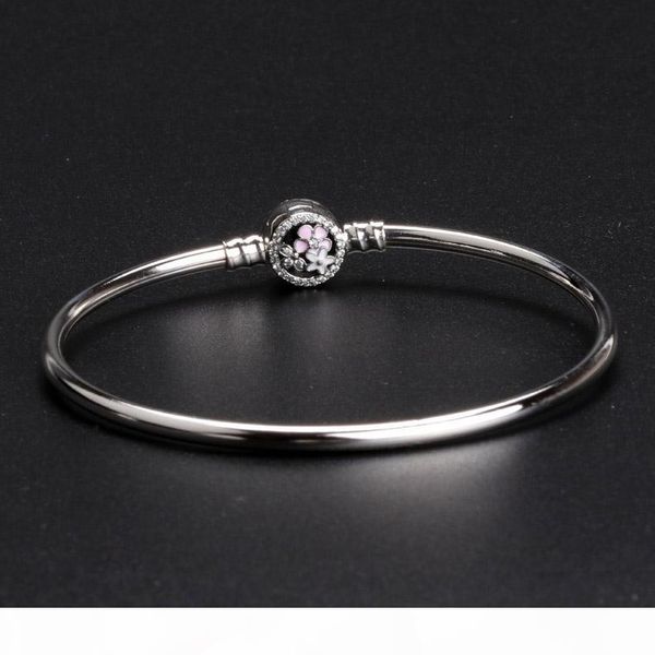 

2018 fashion 925 sterling silver bangle bloom flower enamel clasp for designer charms silver beads bracelet women jewelry diy making, Black