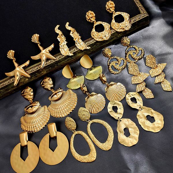 

just feel vintage metal shell drop earrings for women fashion geometric gold color starfish statement earring 2020 jewelry party, Silver
