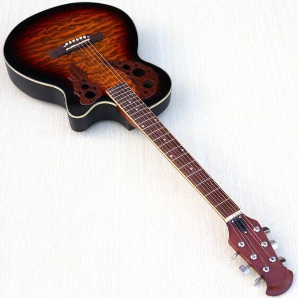 

38 inch round back acoustic electric guitar high gloss basswood 6 string acoustic guitar with eq tuner function