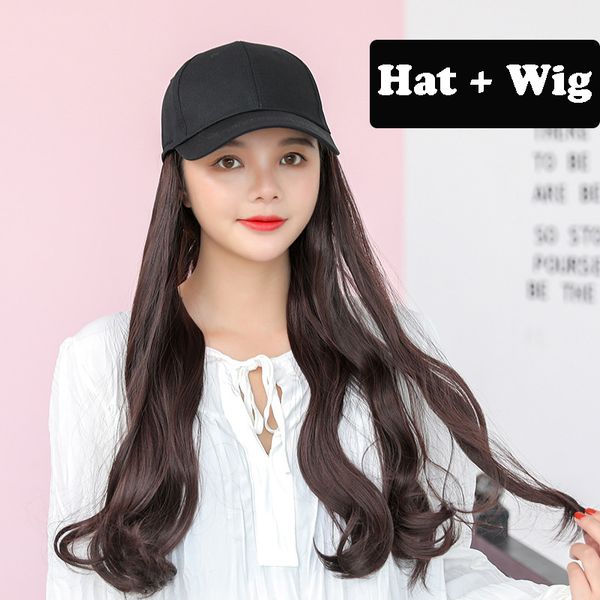 

fashion women baseball cap wig long hair big wavy curly hair extensions girls baseball hat new design wig hat, Blue;gray