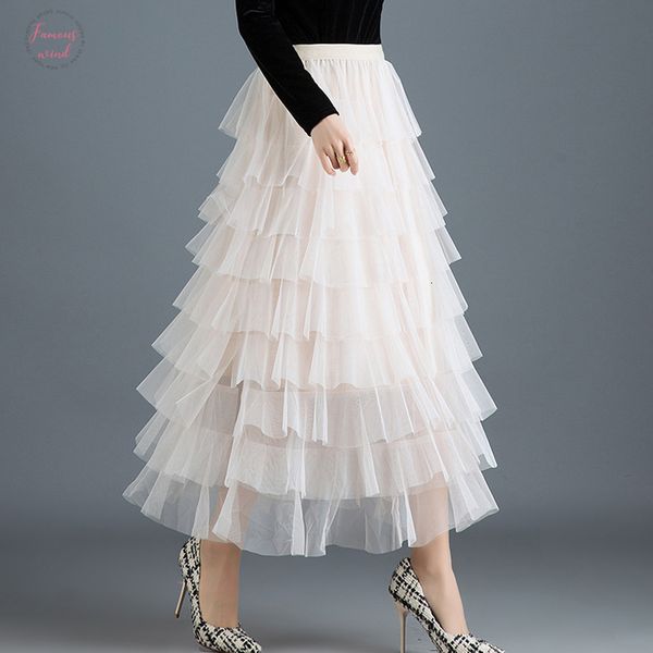 

womens cakee layered maxi long tulle skirts streetwear tiered mesh ruffled tutu ankle long skirts pink gray ivory, Black